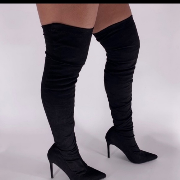 🆕️ Black Faux Suede Stiletto Over the Knee Thigh High Boots sz 8 - Picture 4 of 8